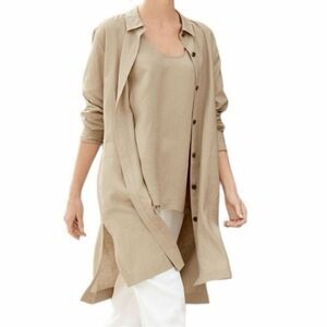 Go Silk Linen‎ Button Down Tan MIDI Duster 1X